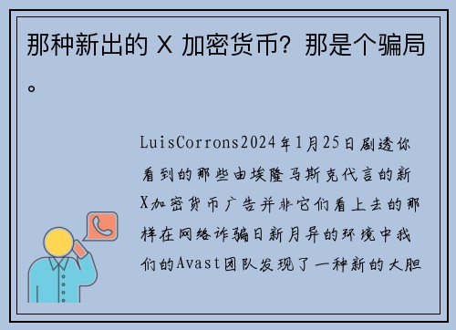 那种新出的 X 加密货币？那是个骗局。